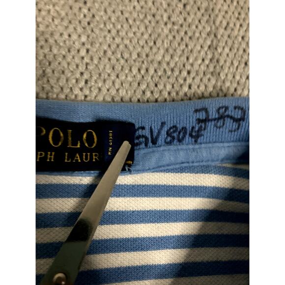 Polo Ralph Lauren Knit Polo Shirt Mens XXL Blue Striped Jersey Knit Casual Pony - Picture 11 of 11